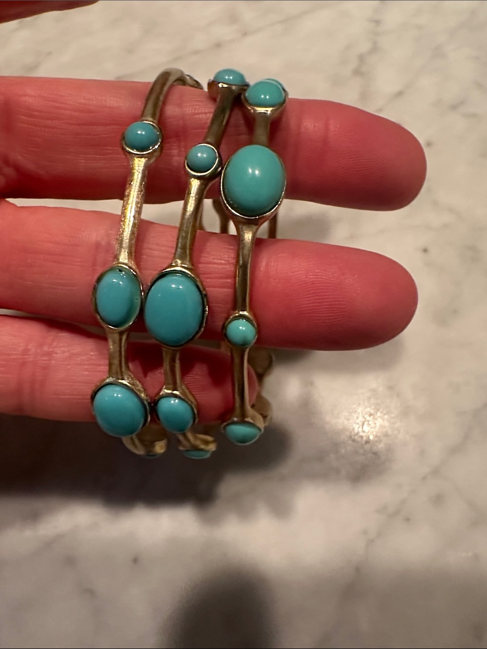 Turquoise Stone Gold-Tone Stretch Bracelet Set - Unbranded